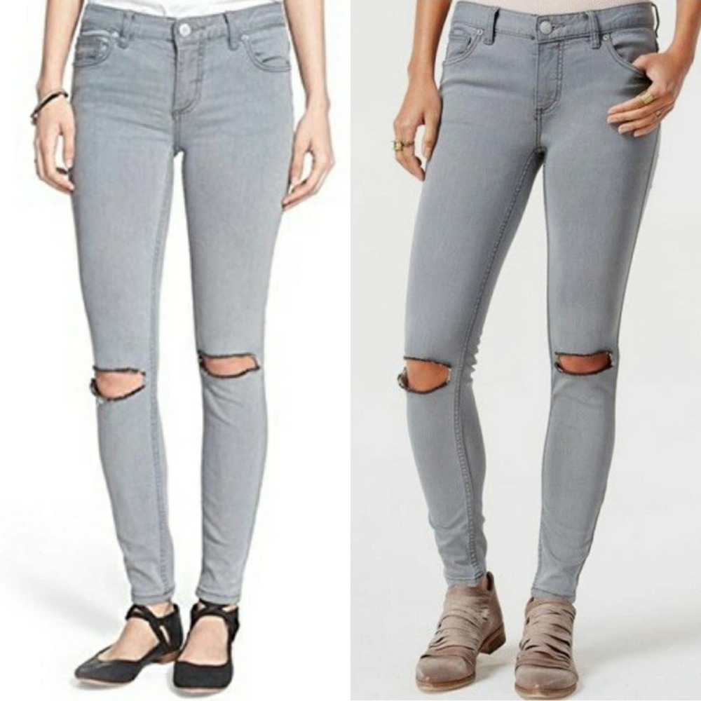 Free People Destroyed Skinny Jeans in Coal Grey